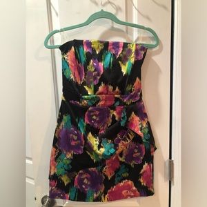 Speecklers strapless mini dress, top has stays to shape bra area.